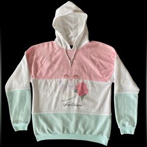 VTG 80s Diport USA Colorblock Grandma Cat Hoodie New Orleans Pink Blue Size M/L